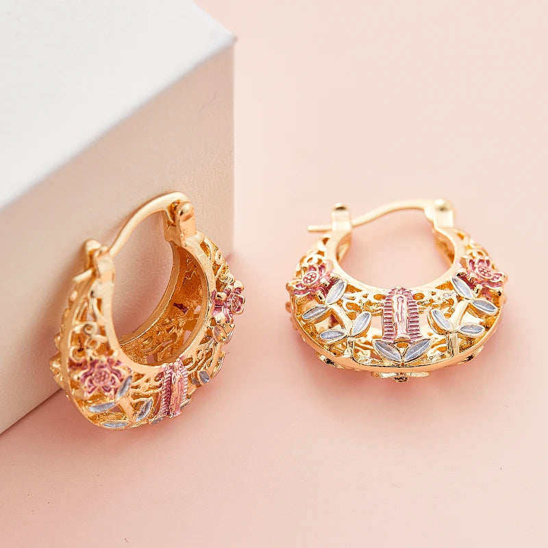 Elegant Carved Hollow Hoop Earrings Exquisite Accessories for Women Jewelry for Holiday Weddings Jewelry Gift Accessories