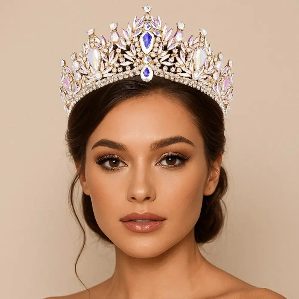 Luxury Baroque Queen Tiaras Elegant Adjustable Alloy Princess Crown European Style Dazzling Bridal Headwear Birthday Party