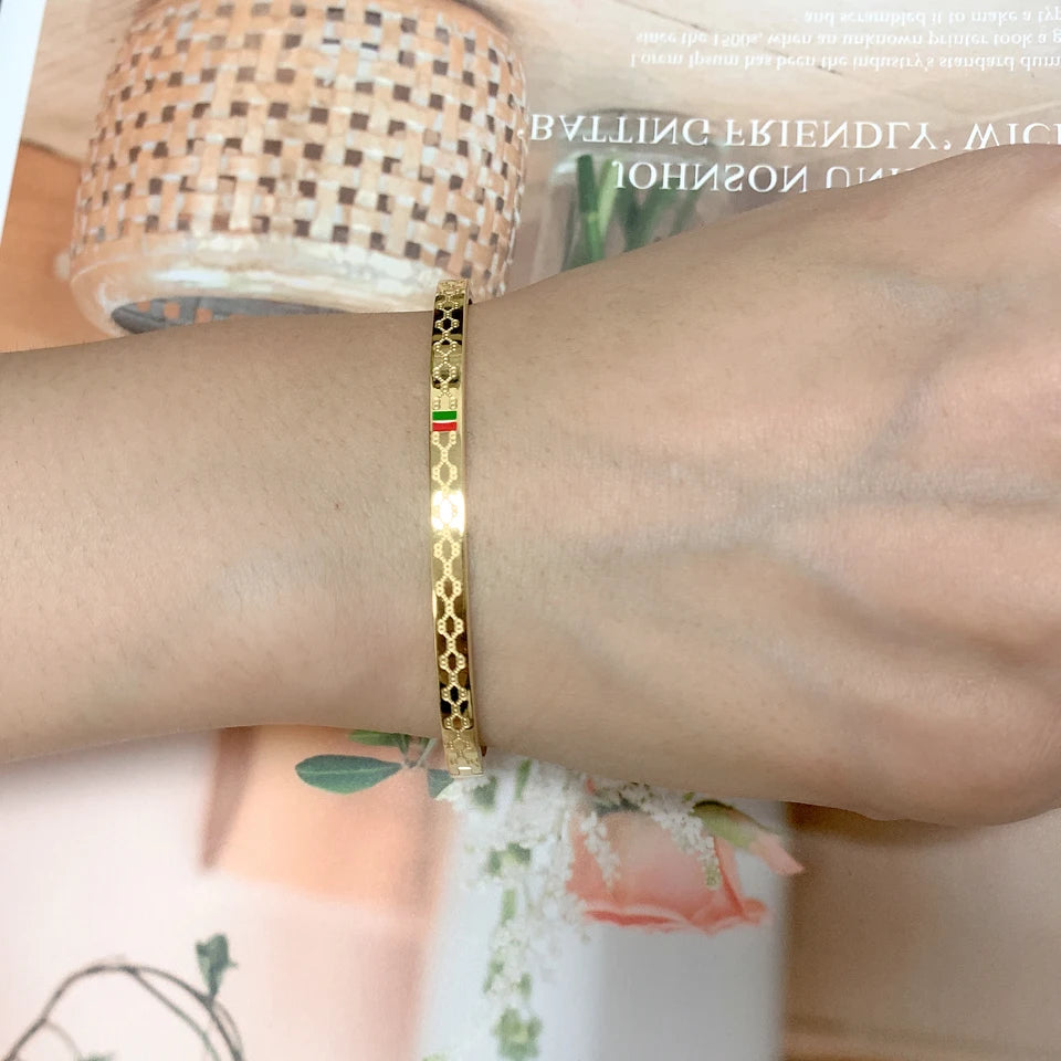 Trendy Bracelet for Women Red and Green Charm Stainless Steel Gold Color Jewelry Lover Bangle Luxury Wedding Female Gift