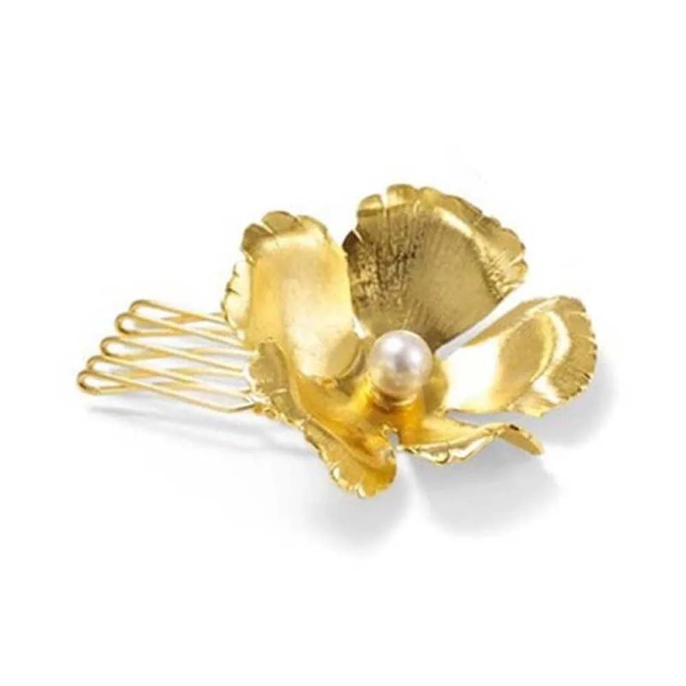 5pcs Elegant Golden Flower Hair Forks Hairstyle Tools French Style Pearl Side Clips Hair Accessories Retro Wave Alloy Barrettes