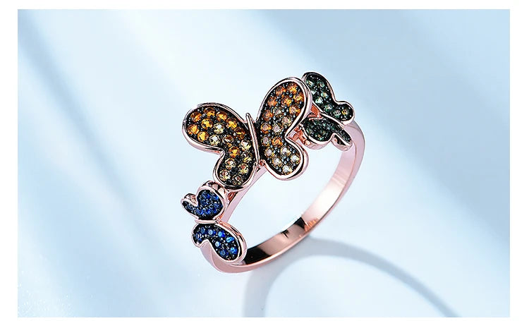 Butterfly Ring Plated Rose Gold 925 Sterling Silver Rings for Women Party Birthday Gift
