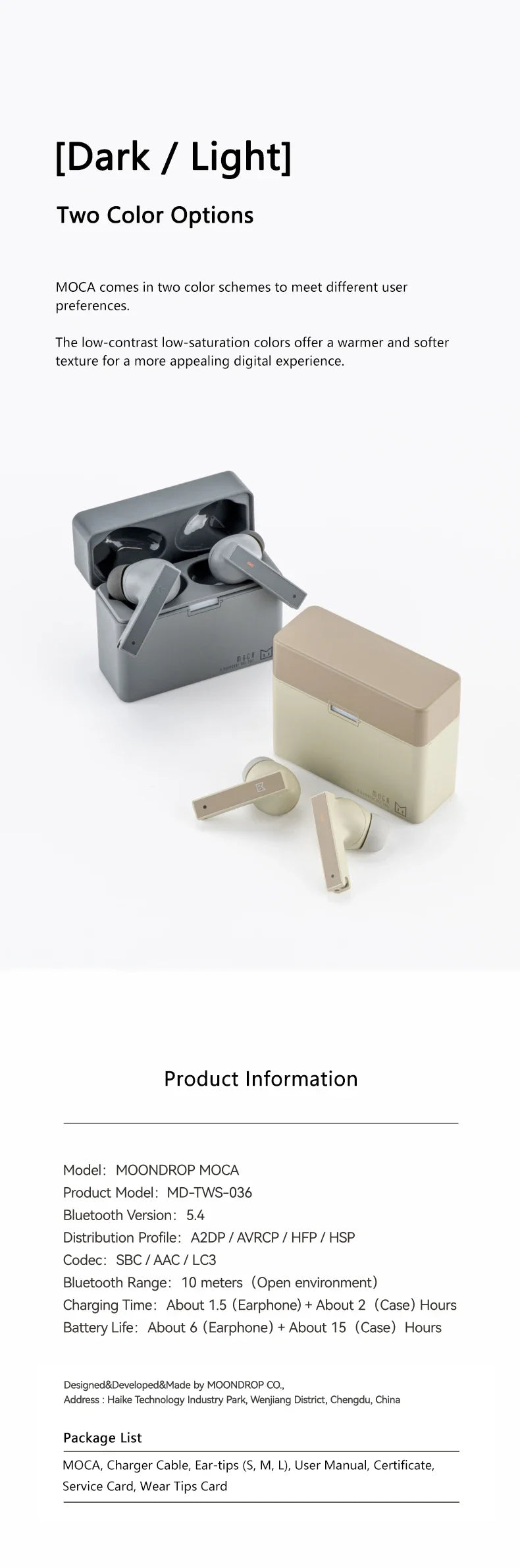 MOONDROP MOCA HiFi Sound Quality ANC TWS Low Latency Automatic Reconnection Wireless Charging BASS Control In-ear headphones