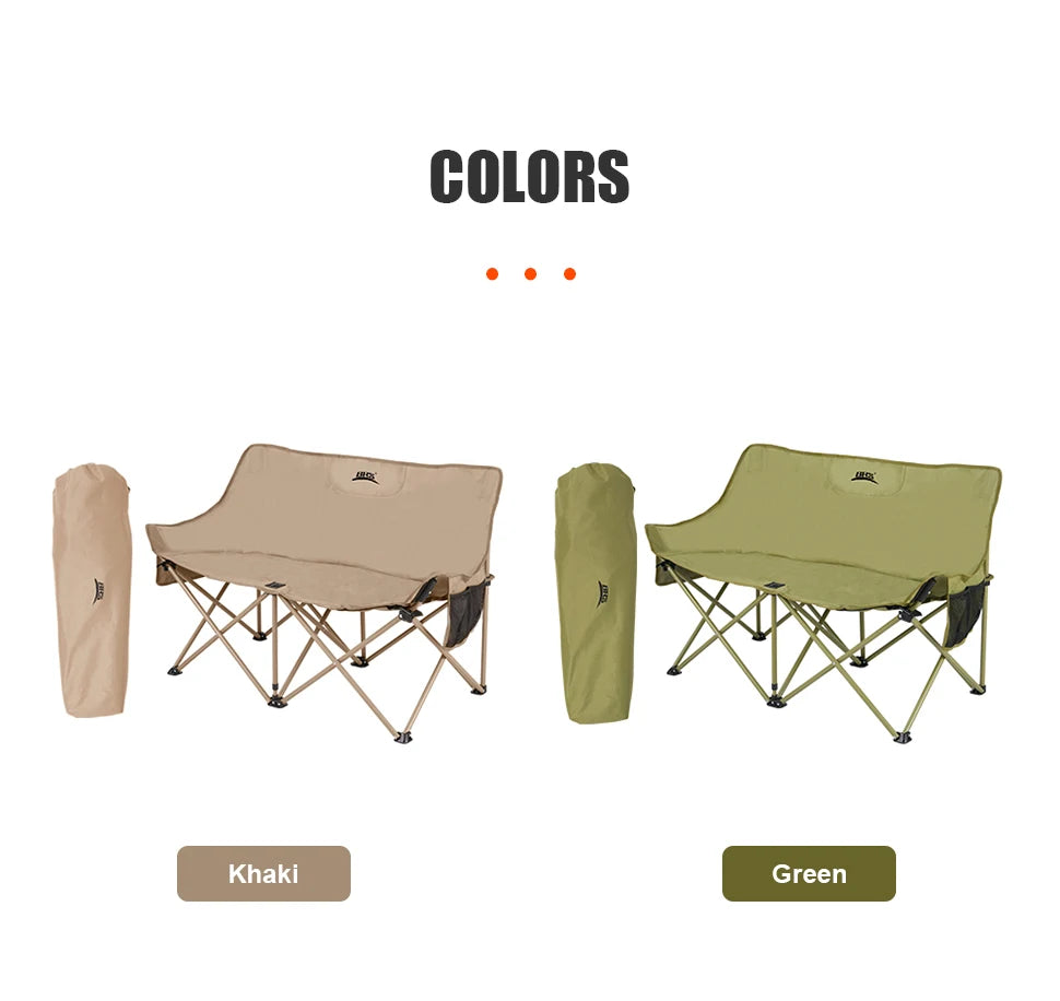 WESTTUNE Double Camping Chair Outdoor Fishing Backrest Chair Portable Folding Lawn Chair Beach Tourist Double Seat Leisure Chair