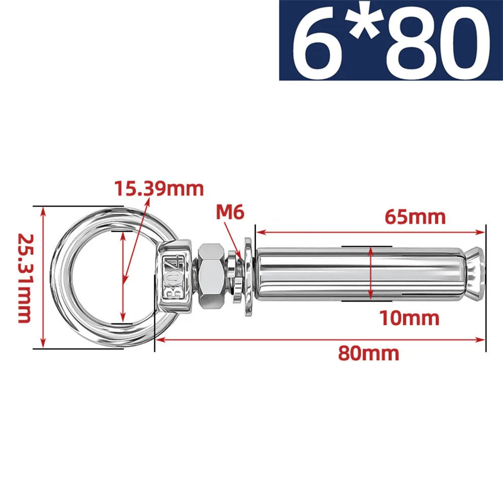 Eye Screws 304 Stainless Steel Construction Sites 100mm 15 Sizes Available Complete Size Range Lengthened Design