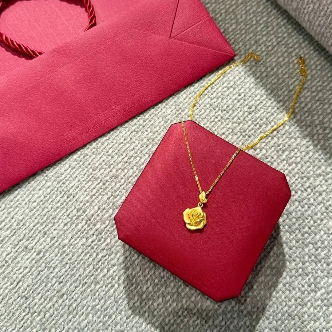 Luxury Rose Necklace Women Fashion Delicate Flower Pendant Romantic Collarbone Chain Jewelry Gift