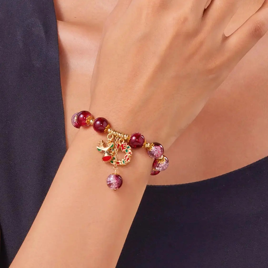 Trendy Christmas Bracelet for Women Men Sweet Handmade Crystal Beaded Santa Claus Tassel Bracelet New Year Party Jewelry Gifts