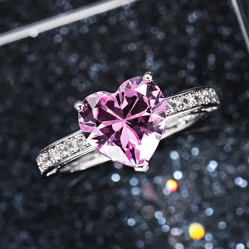 Luxury Solitaire Women Heart Engagement Rings Pink Cubic Zirconia Proposal Rings For Girlfriend Anniversary Gift jewelry rings