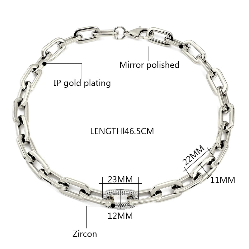 Fashion Women Big Chunky Bracelets Chains with Blink Rhinestones Link Gold Silver Color Surgical Stainless Steel Bracelets