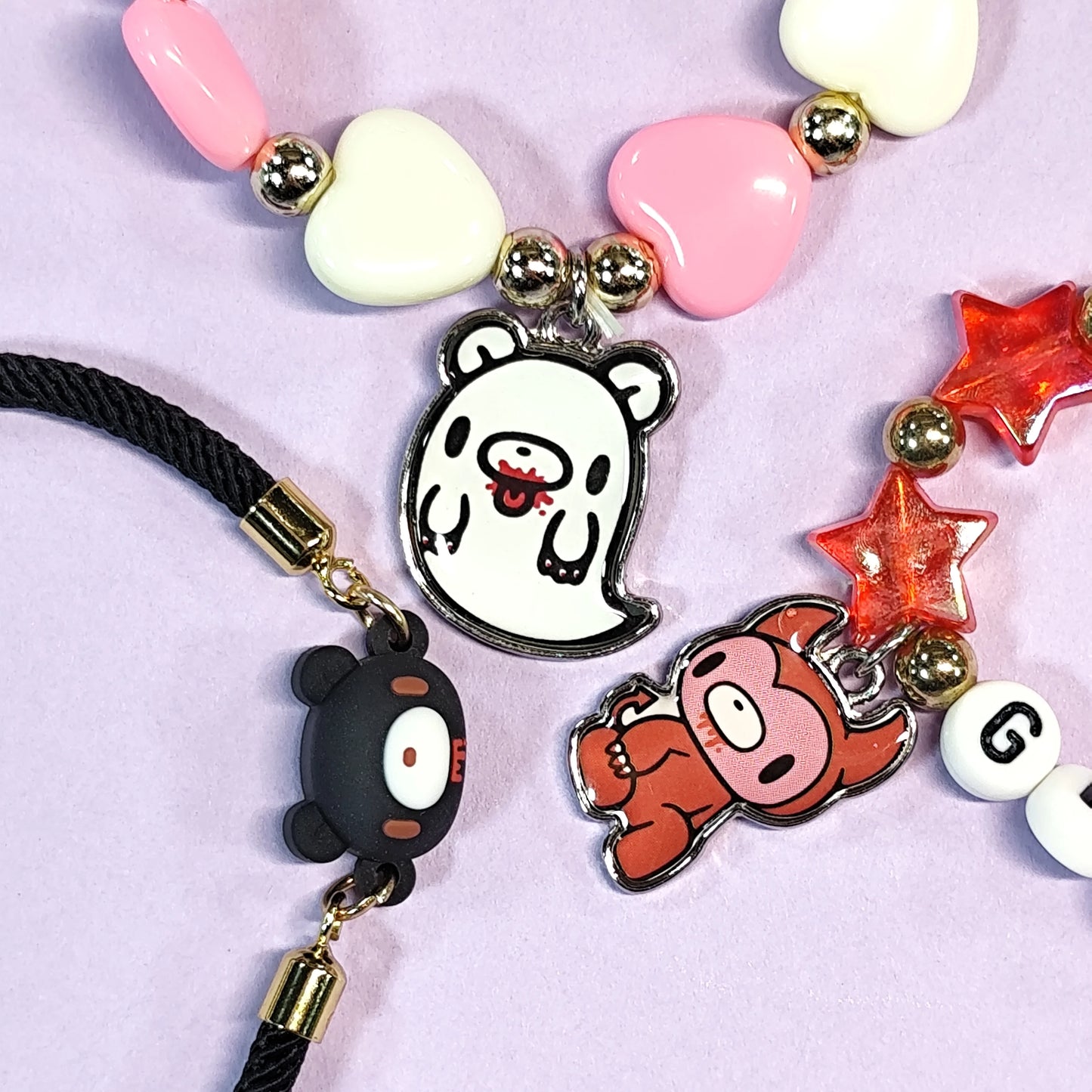 Three - piece bracelet set. Colorful beads, cute animal charms (bear, fox), playful designs. Ideal sweet accessories.