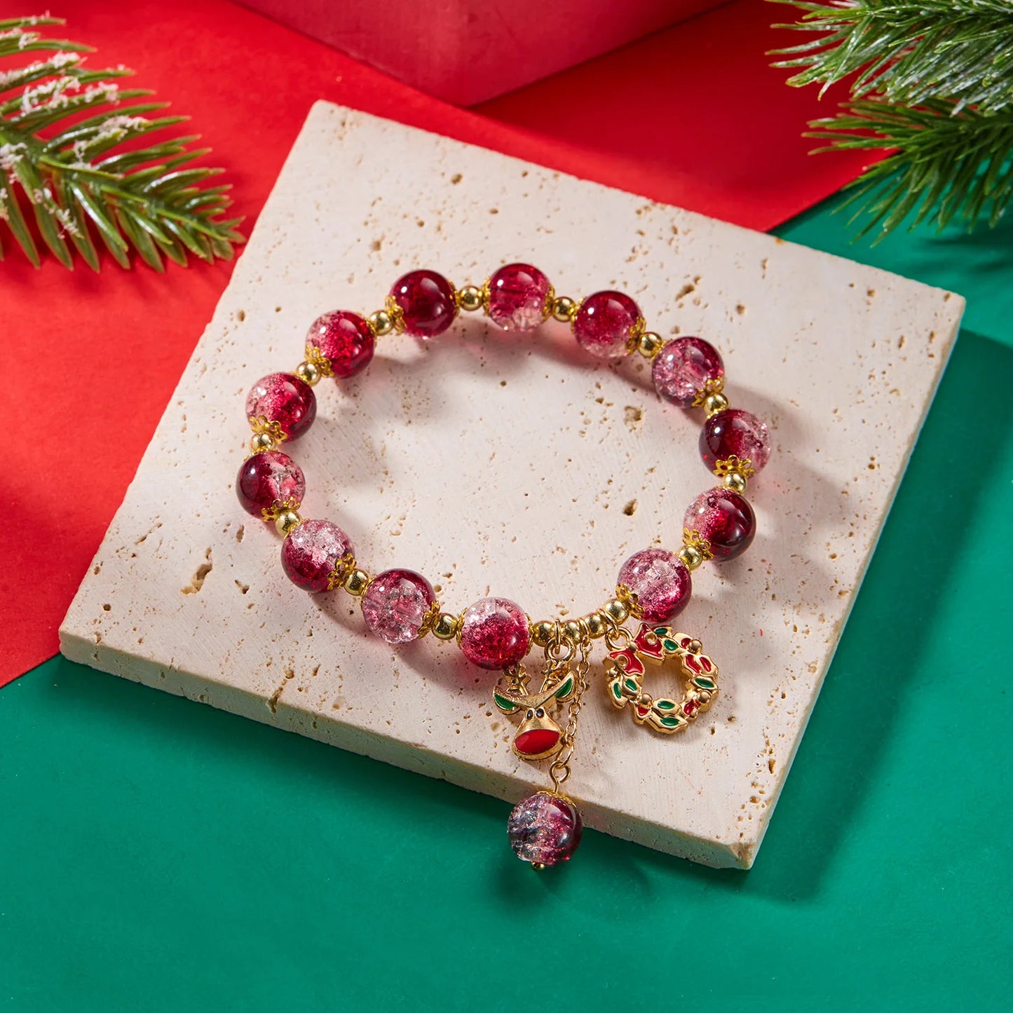 Trendy Christmas Bracelet for Women Men Sweet Handmade Crystal Beaded Santa Claus Tassel Bracelet New Year Party Jewelry Gifts