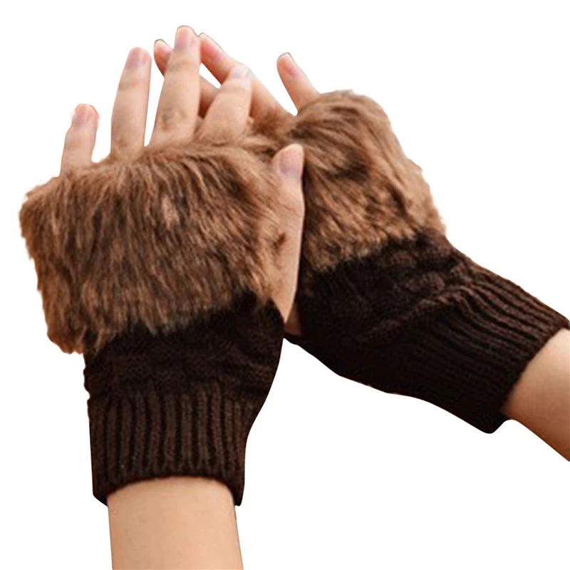 Women Fingerless Gloves Cute Plush Warm Soft Comfort Short Winter Windbreak Cold-proof Costume Party Gift Ladies Gloves