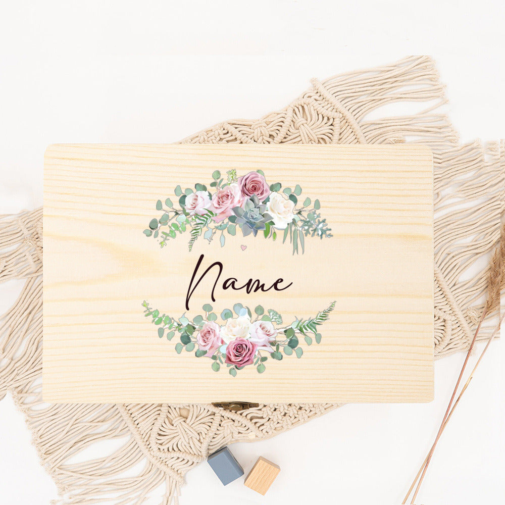 Personalized Memory Box Open Wreath Custom Name Date Wedding Party Bridesmaid Proposal Bridesmaid Proposal Wooden Jewelry