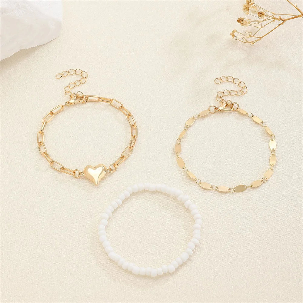 Trendy Heart Beads Friendship Bracelets for Women 3pcs Korean Fashion Multi Layered Love Bracelet Jewelry Accessories Gifts 2025