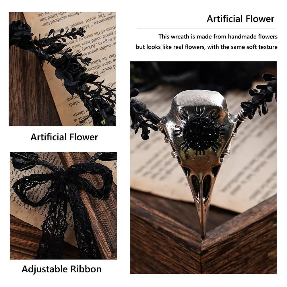 Costume Cosplay Fairy Flower Leaf Headbands Photoshoot Simulated Elven Princess Tiara Black Flower Antler Crown for Women Girls