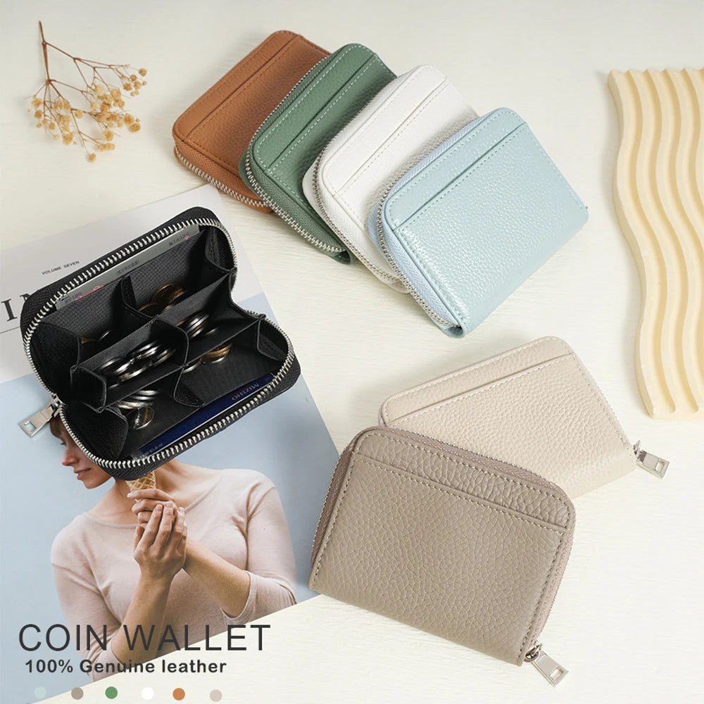 Luxury Genuine Leather Card Wallet Woman Custom Name Brand Card Holder Casual Zipper Lady Engraving Coin Purse Personalized Gift