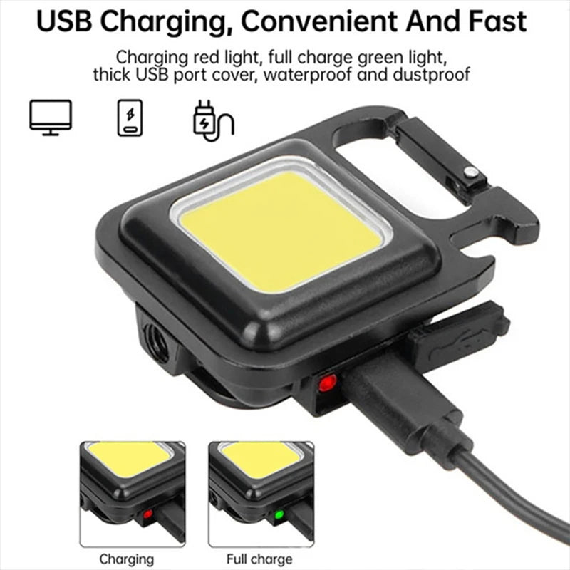 LED Working Light USB Rechargeable Mini Flashlight Portable Bright Keychain Pocket Clip Lantern Outdoor Hiking Fishing Camping