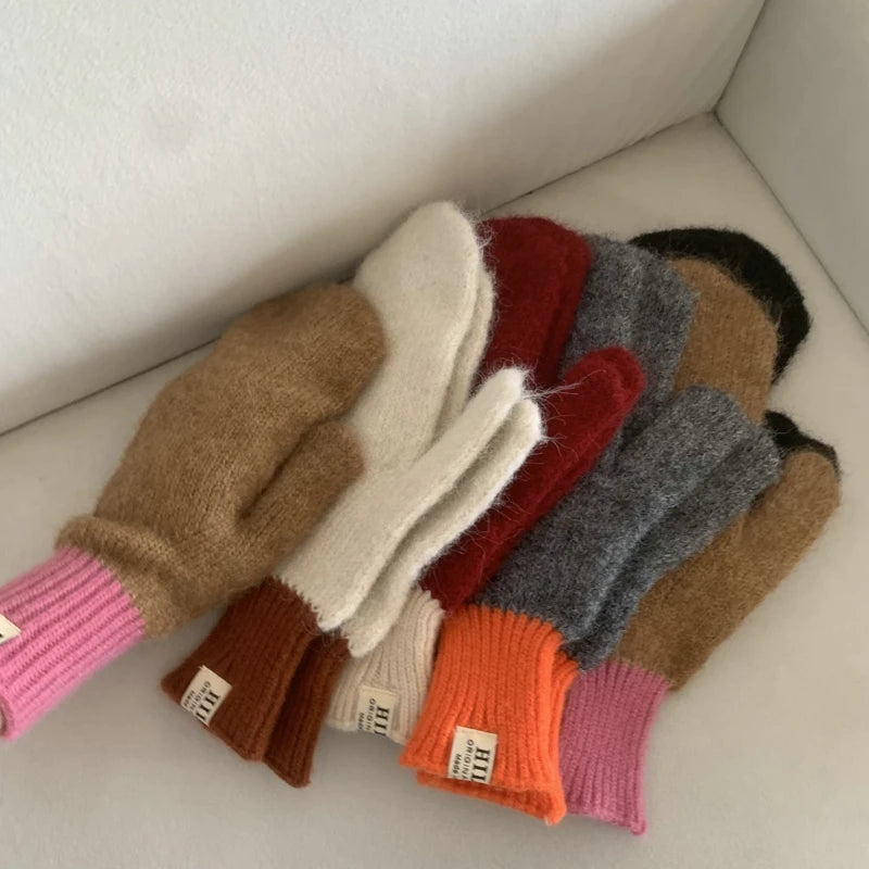 Women Winter Keep Warm Plush Gloves Elasticity Soft Full Fingers Mittens Knitted Girls Fashion Gloves For Women