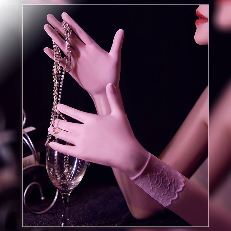 Women Sexy Gloves New Ultra-Thin Oil Shiny Transparent Silky Lace Masturbation Gloves Mittens Cosplay Erotic Temptation Clubwear