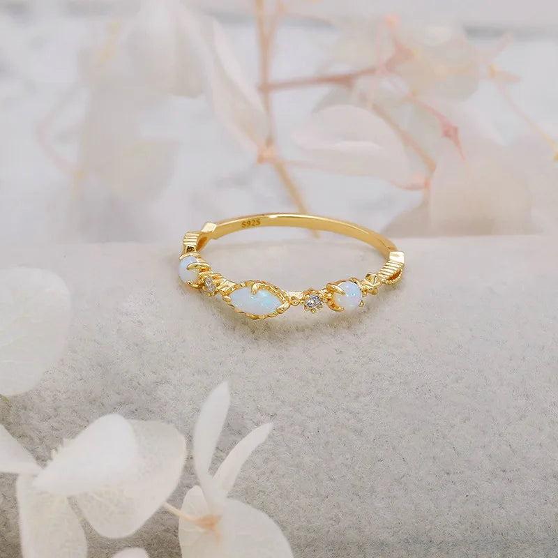Vintage Bijou Opal Ring For Women Classic Elegant Thin Ring 925 Sterling Silver Gold Plated Fine Jewelry Accessories Gift