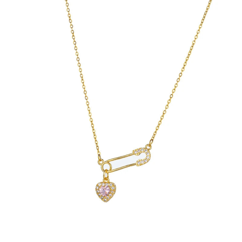 1 Pcs niche design pin love copper pendant with stainless steel chain combination of light luxury style jewelry items