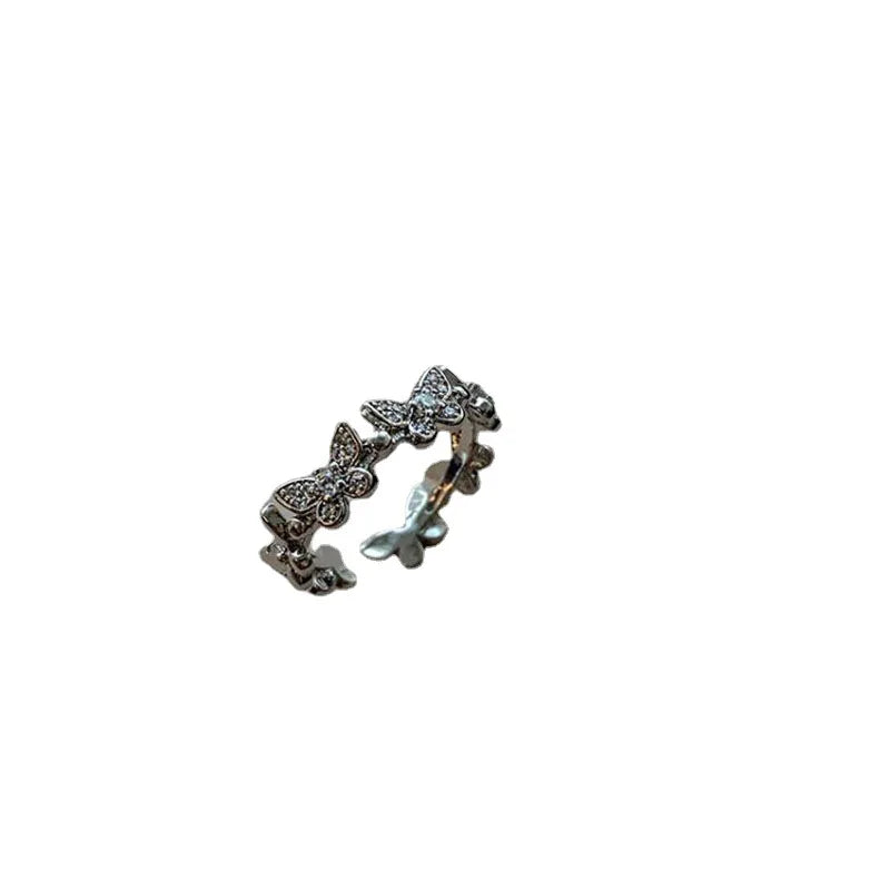 New Fashion Butterfly Rings Shiny Cubic Zirconia Leaves Geometric Adjustable Finger Ring Girls Minimalist Dainty Jewlery Gifts