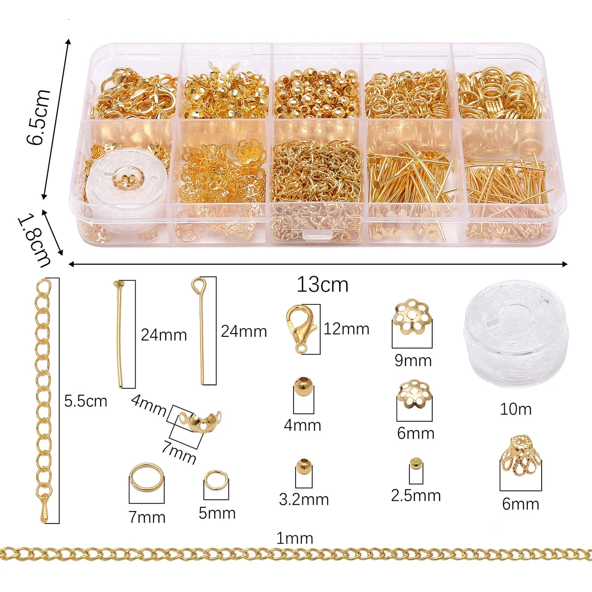10 Grids 820pcs DIY Jewelry Making Kit Alloy Chain with Multi-Connector Clasp Types Professional for Bracelet Earrings Craft