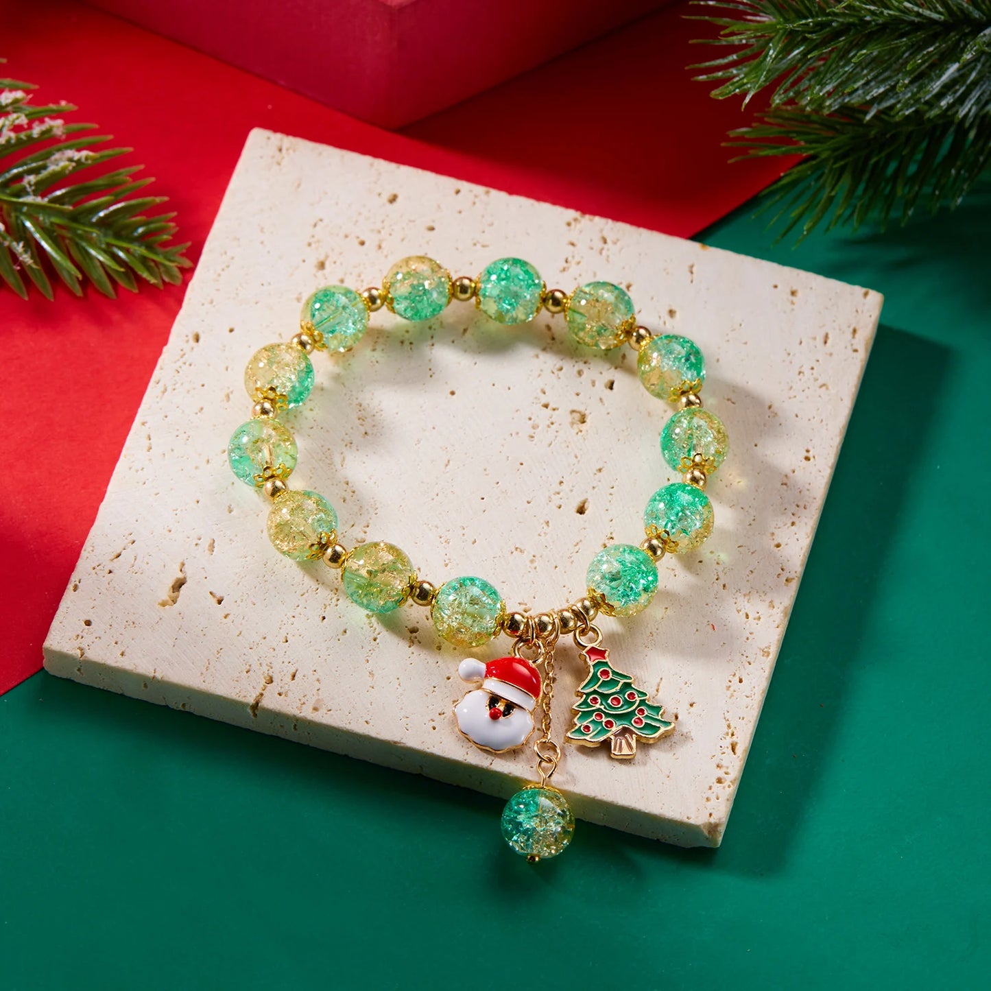 Trendy Christmas Bracelet for Women Men Sweet Handmade Crystal Beaded Santa Claus Tassel Bracelet New Year Party Jewelry Gifts