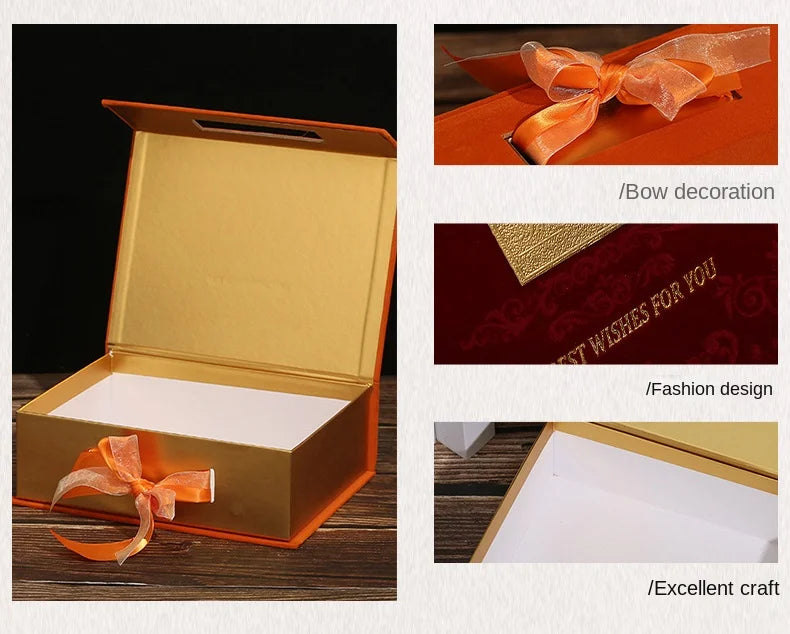 Valentine's Day Gift Box with Satin Ribbon Bow Chinese Candy Box with Magnetic Closure Gift Wrapping Bag Event Party Supplies