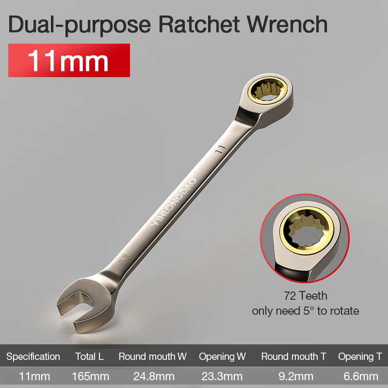 Universal Key Ratchet Wrench 72 Tooth Gear Ring Torque Socket Wrench Metric Ratchet Spanners Car Repair Mechanical Tools