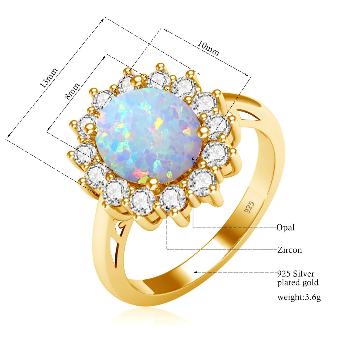 Oval Cut 8*10mm Opal Ring Gold Eternity Luxury