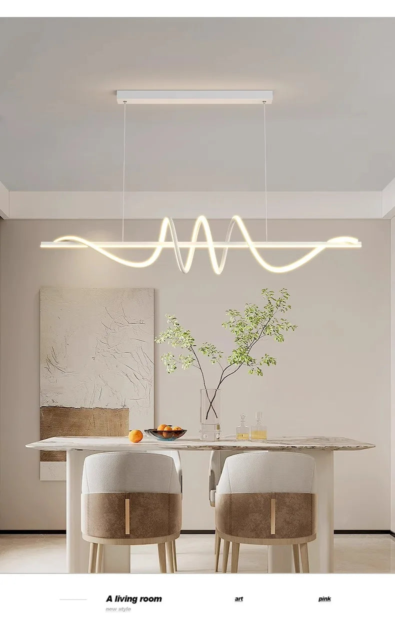 Dining room chandelier simple modern minimalist dining room table lamp 2024 new shaped eye protection long net red bar light