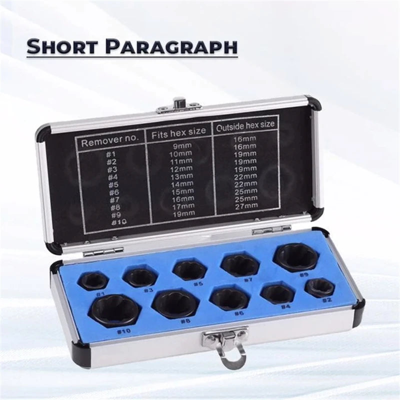 10pcs/lot Hex Socket Set Damaged Bolt Nut Screw Remover Garage 9-19 Mm Sockets Car Repair Hand Tool Electric Drill Accessories