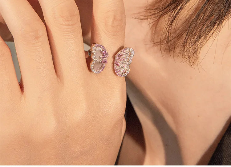 BELL Pink Sapphire Shell Corundum Butterfly Ring S925 Silver 18K Gold