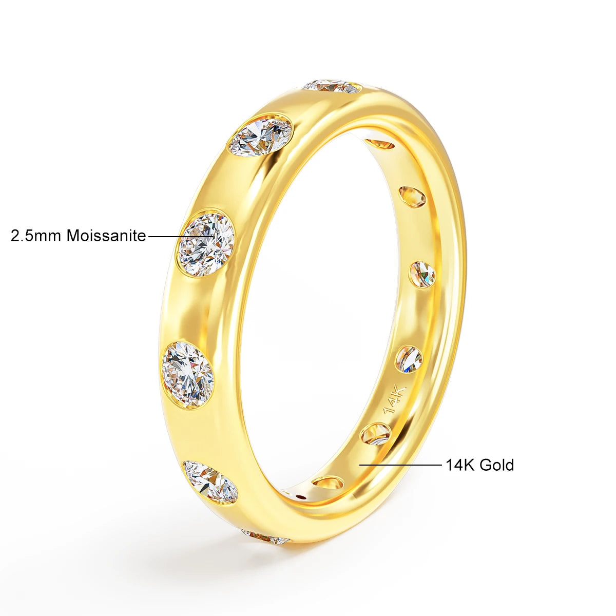 14K Yellow Gold Couple Rings Full Circle Moissanite Diamond Luxury Wedding Band Unisex Ring for Both Men and Women Wedding Bands
