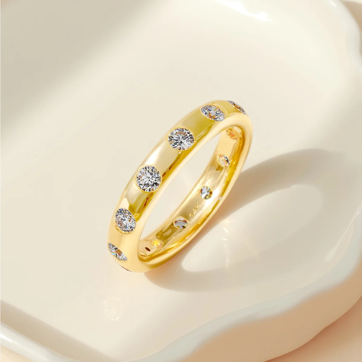 14K Yellow Gold Couple Rings Full Circle Moissanite Diamond Luxury Wedding Band Unisex Ring for Both Men and Women Wedding Bands