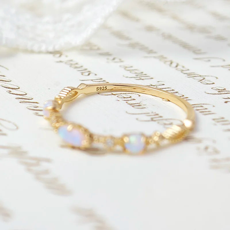 Vintage Bijou Opal Ring For Women Classic Elegant Thin Ring 925 Sterling Silver Gold Plated Fine Jewelry Accessories Gift