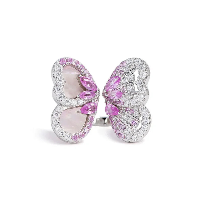 BELL Pink Sapphire Shell Corundum Butterfly Ring S925 Silver 18K Gold