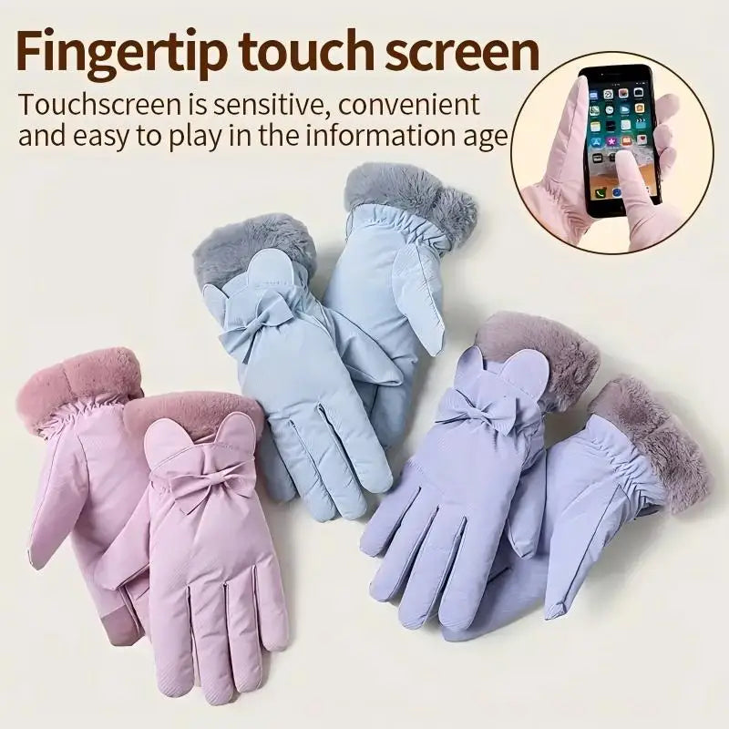1 Pair Women's Winter Warm Gloves,Thick Fleece Lined,Touchscreen,Non-Slip Windproof,Fashionable Outdoor Gloves for Autumn/Winter