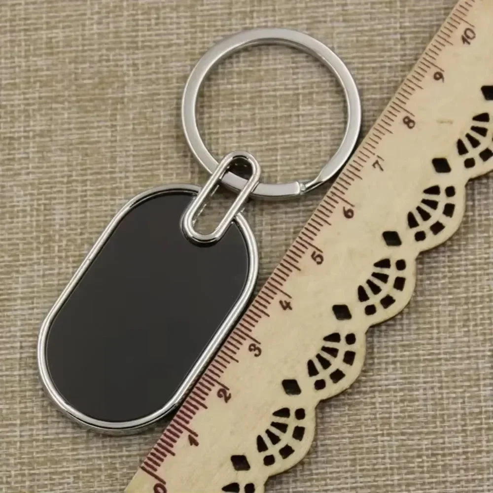 Custom Engraving Logo Name Metal Keychain Personalized Keyring Key Ring Chain Plate Laser Marking Black Mirror Promotional Gift
