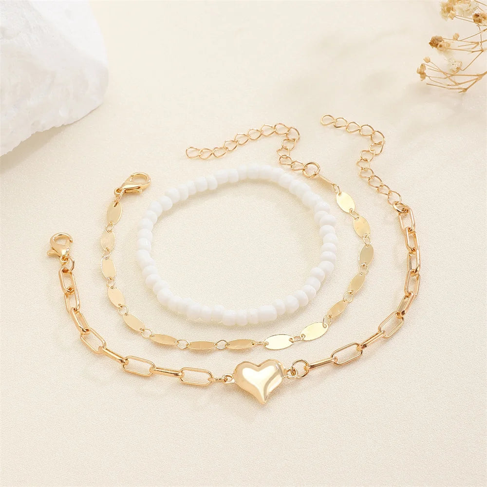 Trendy Heart Beads Friendship Bracelets for Women 3pcs Korean Fashion Multi Layered Love Bracelet Jewelry Accessories Gifts 2025