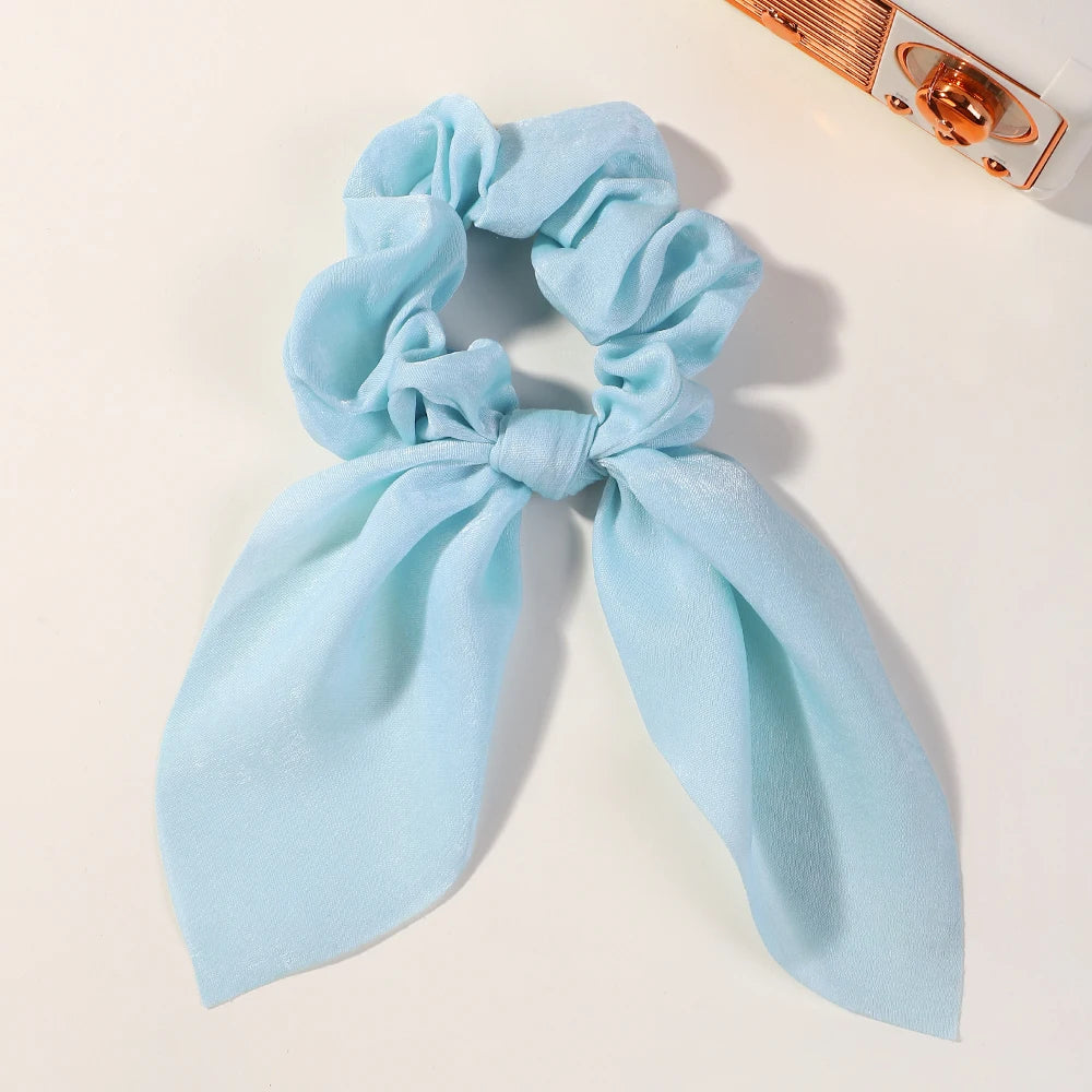 Fashion Vintage Solid Chiffon Velvet Bow Hair Ribbon Scrunchie for Women Girls Long Elastic Hair Tie Headwear Hair Accessories