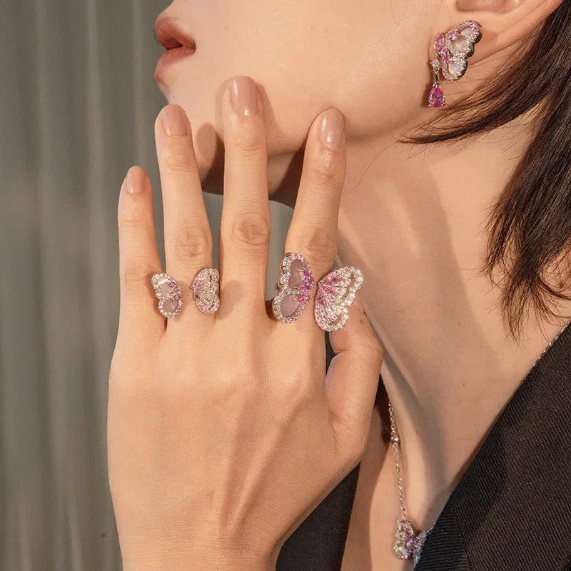 BELL Pink Sapphire Shell Corundum Butterfly Ring S925 Silver 18K Gold
