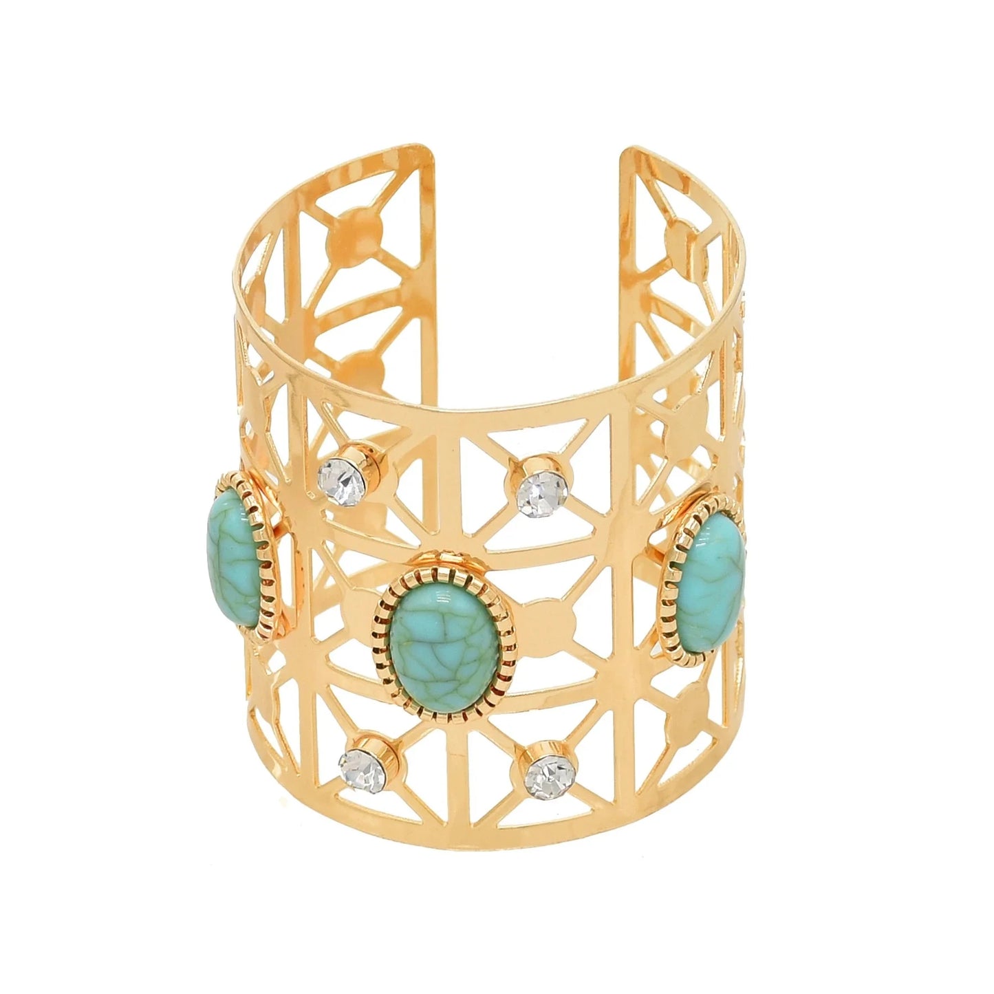 Trendy Tribal Upper Arm Turquoise Rhinestone Bracelet European Wide Cuff Indian Bangle Egyptian Open Adjustable Female Jewelry