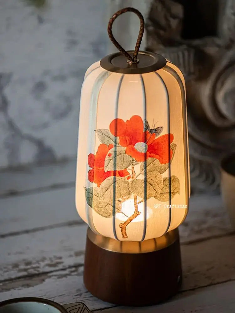 New Fabric Lanterns Portable Table lamp Traditional style Hand Art Drawing decoration Atmosphere Reading Lamp for Tea room