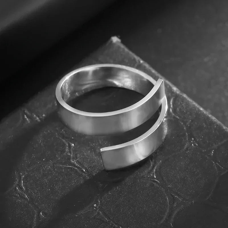 Stainless Steel Angel Wing Ring Open Adjustable Feather Ring for Men Women Couple Fashion Jewelry Anniversary Gift