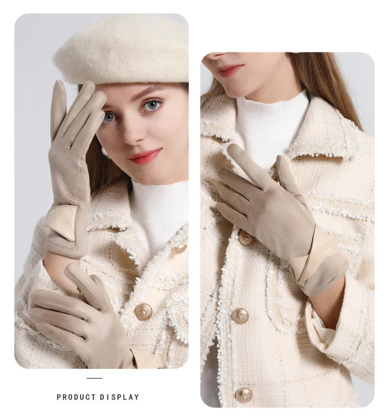 Winter gloves for women suede cold-proof and warm gloves for women plus velvet thickened gloves touch screen gloves