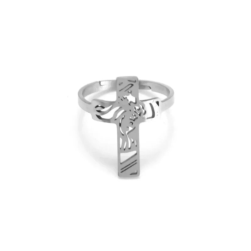 Stainless Steel Angel Wing Ring Open Adjustable Feather Ring for Men Women Couple Fashion Jewelry Anniversary Gift