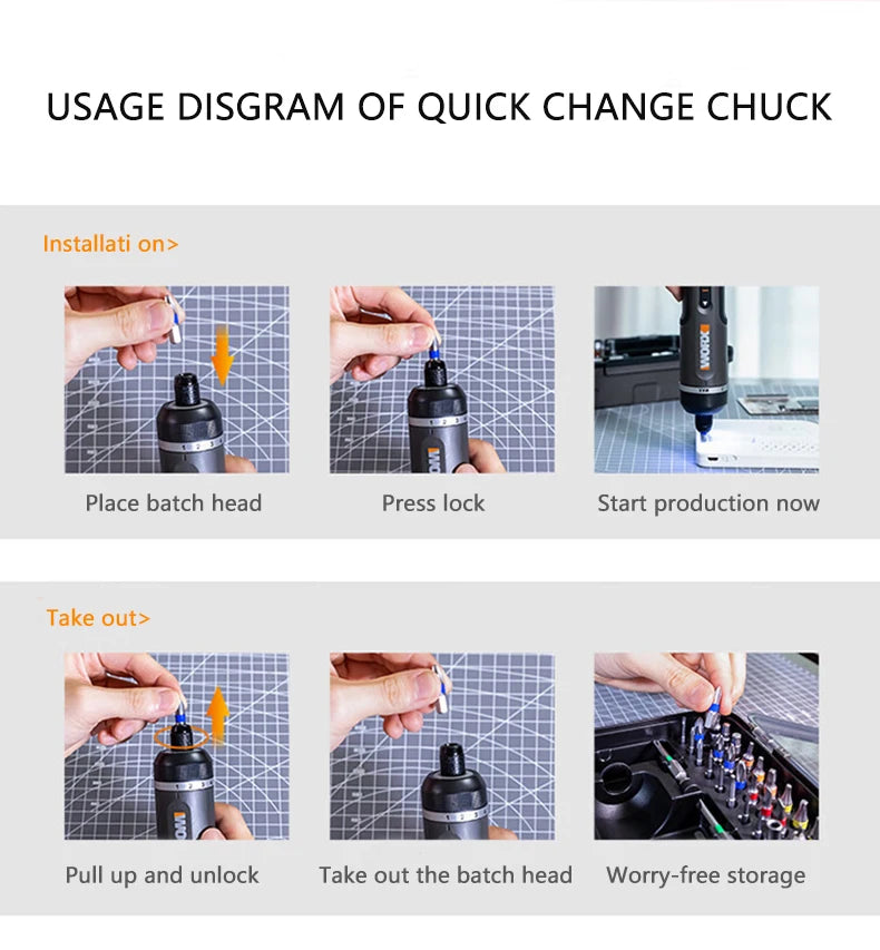 Electrical Screwdriver Set Worx 4V WX242 Smart Cordless Electric Screwdrivers USB Rechargeable Handle 30 Bit Sets Tools