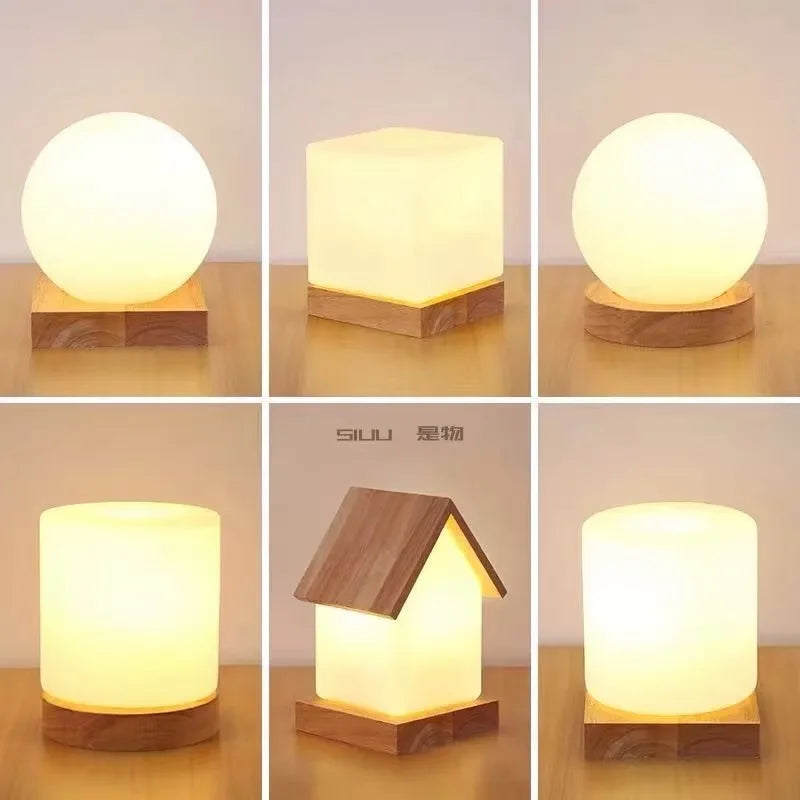 Modern Table Lamp Glass Body and Wood Base Table Lights For Bedroom Livingroom Children Reading Simple Desk Lamp Lighting