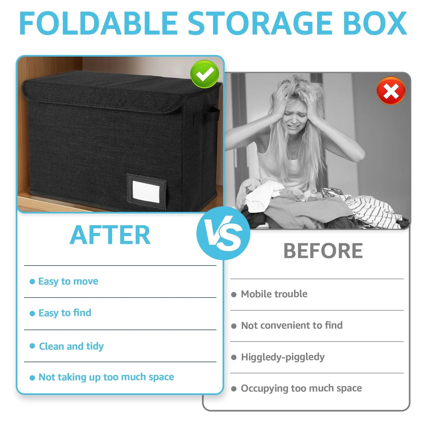 New Foldable Clothing Storage Box Washable Comic Book Storage Bin with Handle Enclosed Lid Multipurpose Organizer for HomeOffice